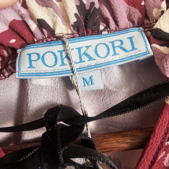 Pokkori Burgundy Floral Print Nursing Blouse Maternity Size MEDIUM Lightweight - Picture 4 of 10